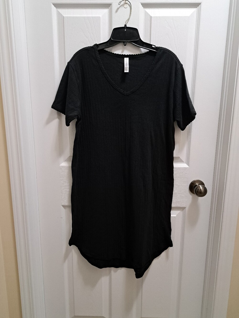 Flora Nikrooz Short Sleeve Nightgown Size Small Black Pointelle Cotton Sleep
